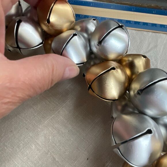 Silver & Gold jingle bells wreath hanging cord Holly decor - Picture 8 of 9